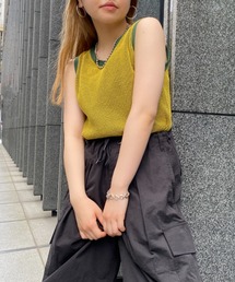 綿アクリル配色ノースリニット