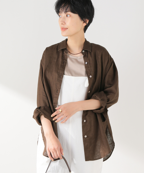 FRAMeWORK(フレームワーク)の「後染めフレンチリネンレギュラーシャツ2(シャツ/ブラウス・レディース・ブラック/ホワイト/ブラウン・FREE)」の3枚目の写真