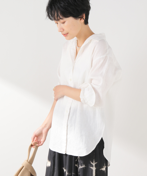 FRAMeWORK(フレームワーク)の「後染めフレンチリネンレギュラーシャツ2(シャツ/ブラウス・レディース・ブラック/ホワイト/ブラウン・FREE)」の2枚目の写真