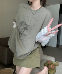 meJane | 異素材チュールスリーブドッキングロングＴシャツ(Tシャツ/カットソー)