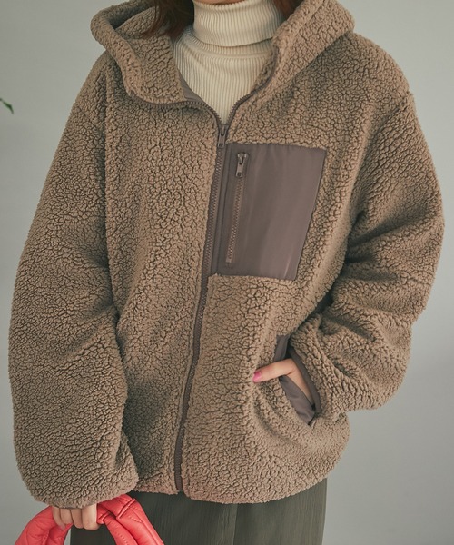 un dix cors（アンディコール）の「プチプラが嬉しい　フードボアブルゾン（ブルゾン・レディース・アイボリー/モカ・FREE）」の5枚目の写真