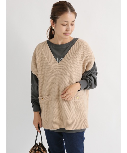 Lugnoncure（ルノンキュール）の「ツイード風ニットベスト（ベスト・レディース・ブラック/ベージュ/オフホワイト・ﾌﾘ-）」の3枚目の写真