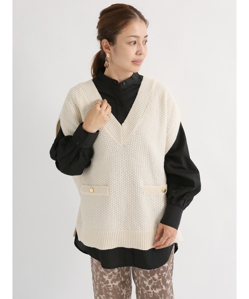 Lugnoncure（ルノンキュール）の「ツイード風ニットベスト（ベスト・レディース・ブラック/ベージュ/オフホワイト・ﾌﾘ-）」の2枚目の写真