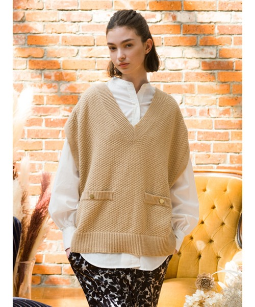 Lugnoncure（ルノンキュール）の「ツイード風ニットベスト（ベスト・レディース・ブラック/ベージュ/オフホワイト・ﾌﾘ-）」の14枚目の写真