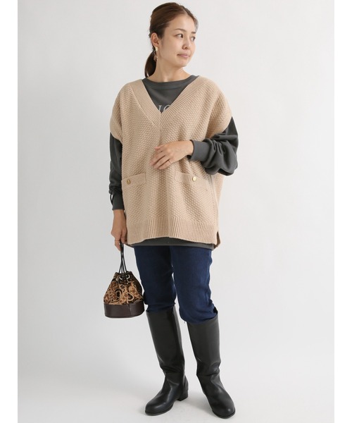 Lugnoncure（ルノンキュール）の「ツイード風ニットベスト（ベスト・レディース・ブラック/ベージュ/オフホワイト・ﾌﾘ-）」の21枚目の写真