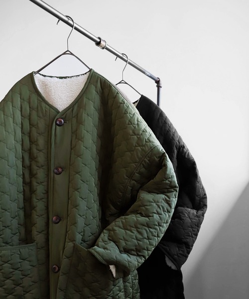 antiqua(アンティカ)の「×スタイルアップ叶う♪キルティングボアコート(モッズコート・レディース・ブラック/カーキ・FREE)」の14枚目の写真