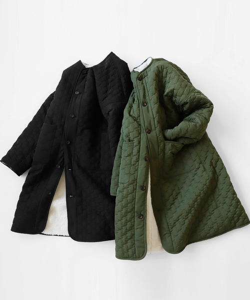 antiqua(アンティカ)の「×スタイルアップ叶う♪キルティングボアコート(モッズコート・レディース・ブラック/カーキ・FREE)」の15枚目の写真