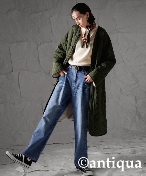 antiqua(アンティカ)の「×スタイルアップ叶う♪キルティングボアコート(モッズコート・レディース・ブラック/カーキ・FREE)」の9枚目の写真