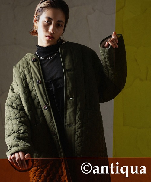 antiqua(アンティカ)の「×スタイルアップ叶う♪キルティングボアコート(モッズコート・レディース・ブラック/カーキ・FREE)」の11枚目の写真