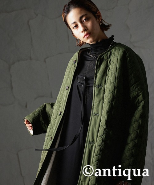 antiqua(アンティカ)の「×スタイルアップ叶う♪キルティングボアコート(モッズコート・レディース・ブラック/カーキ・FREE)」の13枚目の写真
