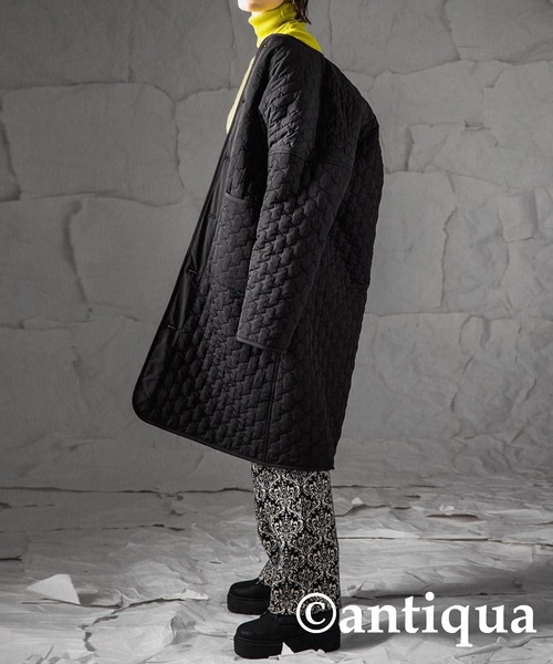 antiqua(アンティカ)の「×スタイルアップ叶う♪キルティングボアコート(モッズコート・レディース・ブラック/カーキ・FREE)」の3枚目の写真