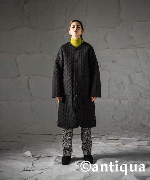 antiqua(アンティカ)の「×スタイルアップ叶う♪キルティングボアコート(モッズコート・レディース・ブラック/カーキ・FREE)」の5枚目の写真