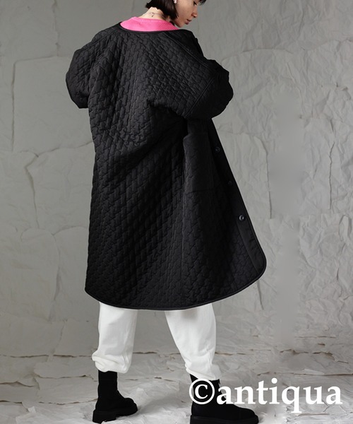 antiqua(アンティカ)の「×スタイルアップ叶う♪キルティングボアコート(モッズコート・レディース・ブラック/カーキ・FREE)」の7枚目の写真