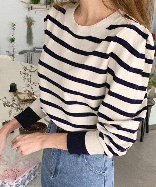 VitaFelice（ヴィータフェリーチェ）の「パフスリーブ ボーダーカットソー（Tシャツ/カットソー・レディース・アイボリー/ネイビー・FREE）」の12枚目の写真