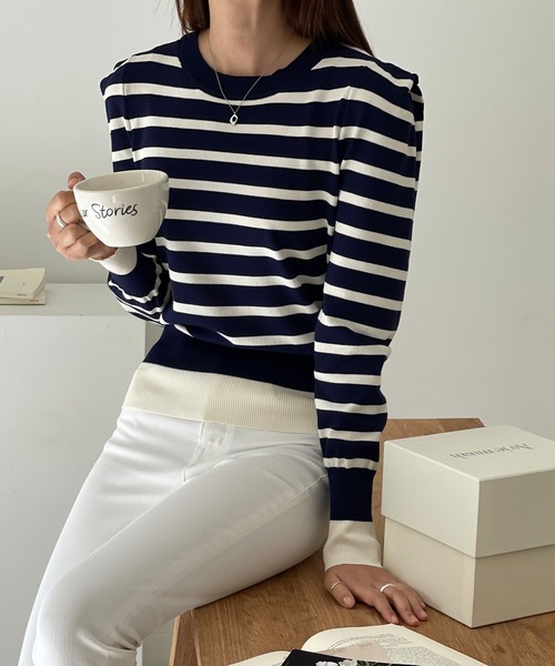 VitaFelice（ヴィータフェリーチェ）の「パフスリーブ ボーダーカットソー（Tシャツ/カットソー・レディース・アイボリー/ネイビー・FREE）」の15枚目の写真