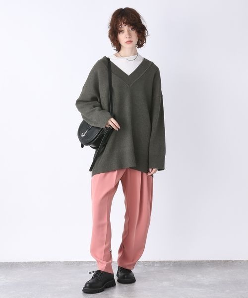 JEANASIS（ジーナシス）の「12GダブルジャガードVプルオーバー/170667（ニット/セーター・レディース・ブラウン/グレー・FREE）」の3枚目の写真