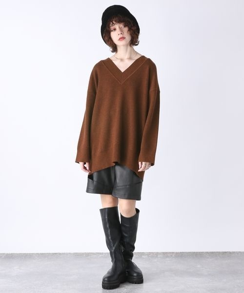 JEANASIS（ジーナシス）の「12GダブルジャガードVプルオーバー/170667（ニット/セーター・レディース・ブラウン/グレー・FREE）」の13枚目の写真