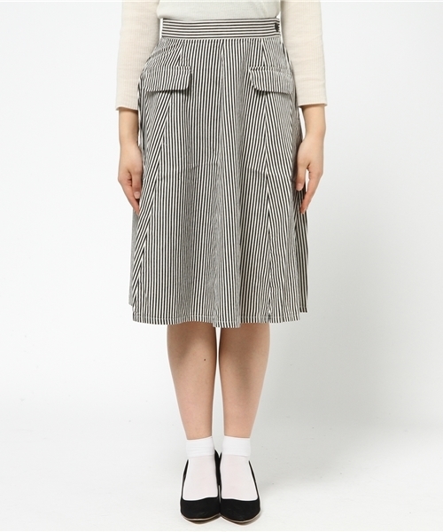 GIORDANO（ジョルダーノ）の「[GIORDANO]ストライプフラップ付スカート（スカート・レディース・ブラック/ネイビー・FREE）」の3枚目の写真