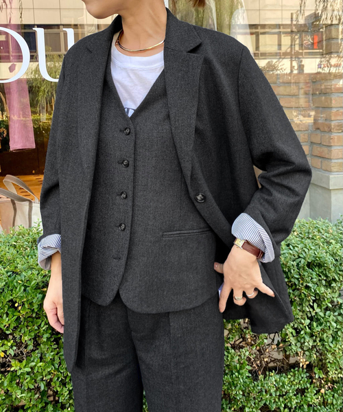 journal standard L'essage（ジャーナルスタンダードレサージュ）の「ツイードジャケット（テーラードジャケット・レディース・チャコールグレー/ブラウン・FREE）」の2枚目の写真