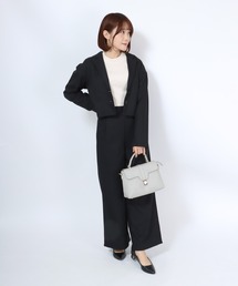 クロップドテーラードジャケット×ワイドパンツ セットアップ/上下2点セット