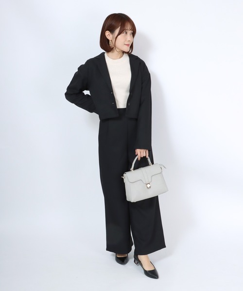 Salong hameu(サロン ハミュー)の「クロップドテーラードジャケット×ワイドパンツ セットアップ/上下2点セット(セットアップ・レディース・モカ/ブラック/ピンク/ベージュ/チャコールグレー・L/M)」の2枚目の写真