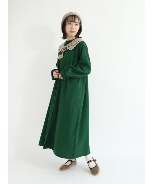 Samansa Mos2（サマンサ モスモス）の「バンドカラーシャツワンピース（シャツワンピース・レディース・ブラック/ベージュ/グリーン/モカ・ﾌﾘ-）」の4枚目の写真