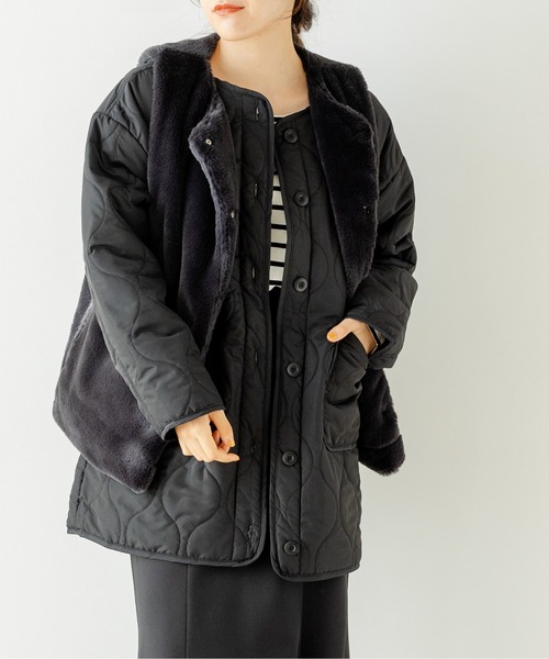 TRIANGLE PALETTE（トライアングルパレット）の「ファーベスト付 ノーカラーキルトジャケット/セット商品（ノーカラージャケット・レディース・アイボリー/ブラック/グレイッシュベージュ/モカ・FREE）」の3枚目の写真