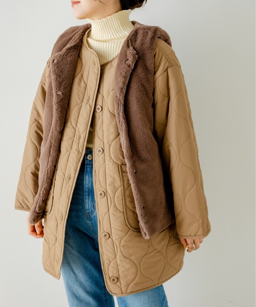 TRIANGLE PALETTE（トライアングルパレット）の「ファーベスト付 ノーカラーキルトジャケット/セット商品（ノーカラージャケット・レディース・アイボリー/ブラック/グレイッシュベージュ/モカ・FREE）」の15枚目の写真