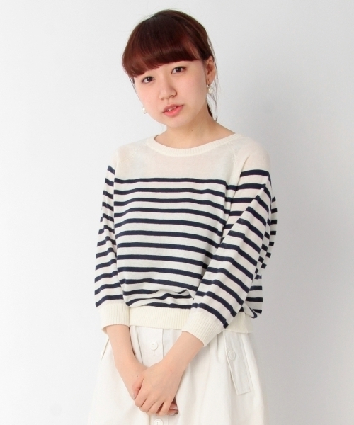 THE EMPORIUM(ジエンポリアム)の「綿麻ボーダーニットソー(ニット/セーター・レディース・グリーン/レッド/ブルー/ブラック・38/40)」の4枚目の写真