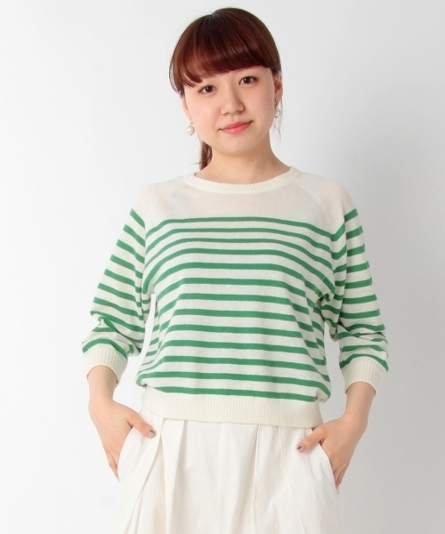 THE EMPORIUM(ジエンポリアム)の「綿麻ボーダーニットソー(ニット/セーター・レディース・グリーン/レッド/ブルー/ブラック・38/40)」の3枚目の写真