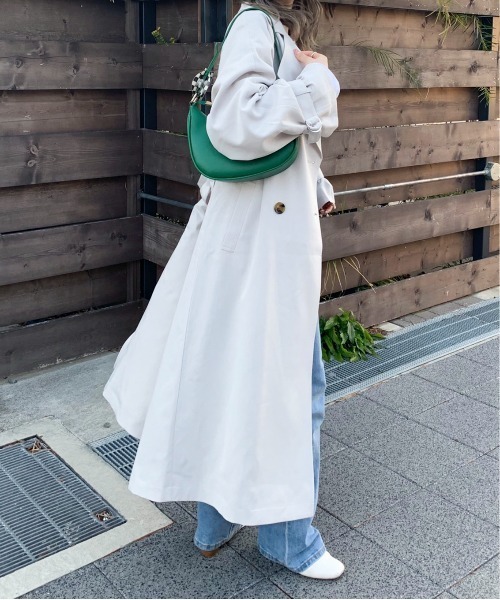 新品未着用LAYMEEロングトレンチ LAYMEE ロングトレンチコート くすみカラー 青