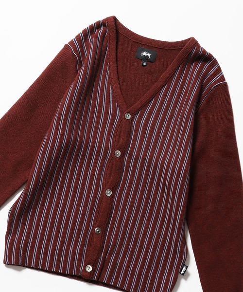 STUSSY（ステューシー）の「STUSSY/ステューシー Stripe Cardigan ストライプカーディガン（カーディガン/ボレロ・メンズ・ブラック/バーガンディー・XS）」の13枚目の写真
