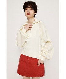 SLY | ZIP UP OVER TOPS ハーフジップアップ オーバー トップス マシンウォッシュ アンチピリング素材 ドロップショルダー クロップド丈(ニット/セーター)