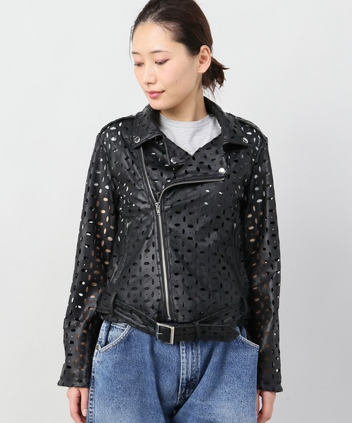 B.C STOCK（ベーセーストック）の「合皮レースパンチングライダース（ライダースジャケット・レディース・ブラック・FREE）」の6枚目の写真