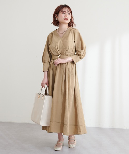 natural couture(ナチュラルクチュール)の「Dかんベルト付きカシュクールワンピース(ワンピース・レディース・ネイビー/カーキ/ベージュ/ストライプ/その他1/パープル・FREE)」の8枚目の写真