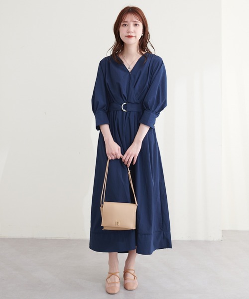 natural couture(ナチュラルクチュール)の「Dかんベルト付きカシュクールワンピース(ワンピース・レディース・ネイビー/カーキ/ベージュ/ストライプ/その他1/パープル・FREE)」の17枚目の写真
