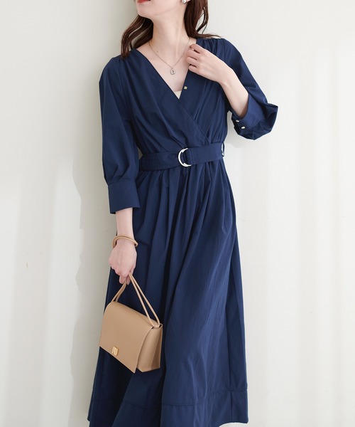 natural couture(ナチュラルクチュール)の「Dかんベルト付きカシュクールワンピース(ワンピース・レディース・ネイビー/カーキ/ベージュ/ストライプ/その他1/パープル・FREE)」の20枚目の写真