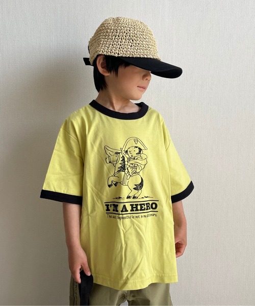 MAKE YOUR DAY(メイクユアデイ)の「ナポレオン柄リンガー半袖Tシャツ■80~140cm(Tシャツ/カットソー・キッズ・イエロー/オフホワイト・80/90/100/110/120/130/140)」の2枚目の写真