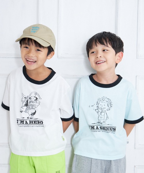 MAKE YOUR DAY(メイクユアデイ)の「ナポレオン柄リンガー半袖Tシャツ■80~140cm(Tシャツ/カットソー・キッズ・イエロー/オフホワイト・80/90/100/110/120/130/140)」の4枚目の写真