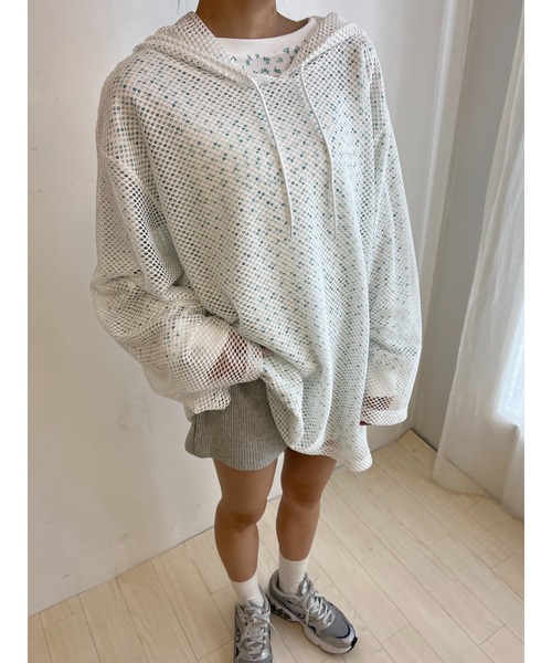 WC(ダブル シー)の「メッシュビッグパーカー(Tシャツ/カットソー・レディース・ブラック/ライトパープル/ピンク/ホワイト・FREE)」の7枚目の写真