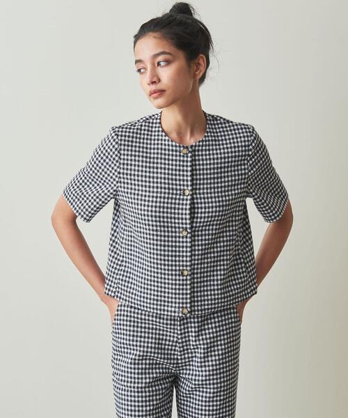 Steven Alan(スティーブンアラン)の「<Steven Alan>SHORT SLEEVE BLOUSE/ブラウス(シャツ/ブラウス・レディース・ブラック/ネイビー・M/S)」の1枚目の写真