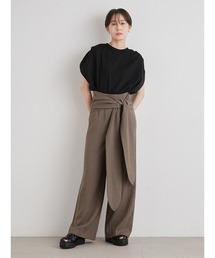 【emmi atelier】リネン混ハイウエストタックパンツ