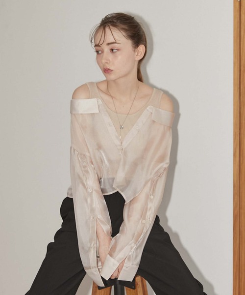 archives(アルシーヴ)の「シアーマルチシャツ×ニットタンクSET(シャツ/ブラウス・レディース・ブラック/ベージュ/オフホワイト/ピンク・MEDIUM)」の3枚目の写真