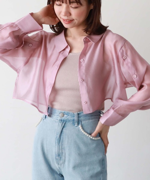 archives(アルシーヴ)の「シアーマルチシャツ×ニットタンクSET(シャツ/ブラウス・レディース・ブラック/ベージュ/オフホワイト/ピンク・MEDIUM)」の4枚目の写真