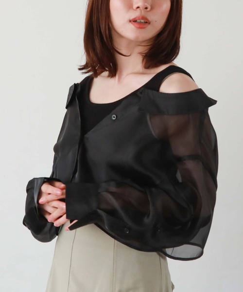 archives(アルシーヴ)の「シアーマルチシャツ×ニットタンクSET(シャツ/ブラウス・レディース・ブラック/ベージュ/オフホワイト/ピンク・MEDIUM)」の2枚目の写真