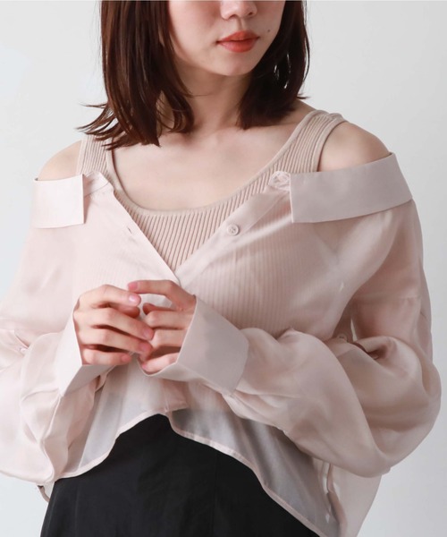 archives(アルシーヴ)の「シアーマルチシャツ×ニットタンクSET(シャツ/ブラウス・レディース・ブラック/ベージュ/オフホワイト/ピンク・MEDIUM)」の19枚目の写真