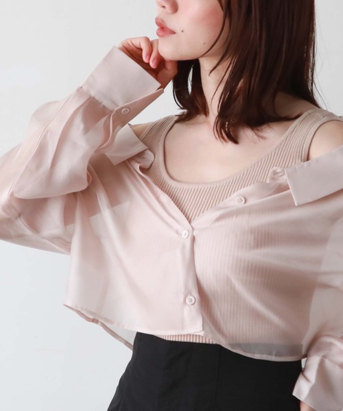 archives(アルシーヴ)の「シアーマルチシャツ×ニットタンクSET(シャツ/ブラウス・レディース・ブラック/ベージュ/オフホワイト/ピンク・MEDIUM)」の8枚目の写真