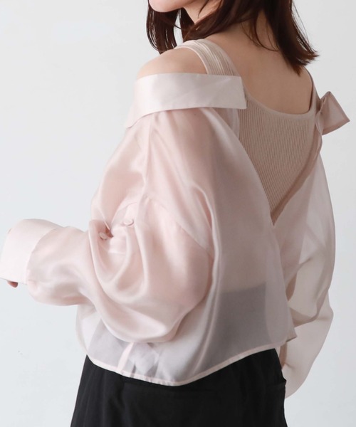 archives(アルシーヴ)の「シアーマルチシャツ×ニットタンクSET(シャツ/ブラウス・レディース・ブラック/ベージュ/オフホワイト/ピンク・MEDIUM)」の5枚目の写真