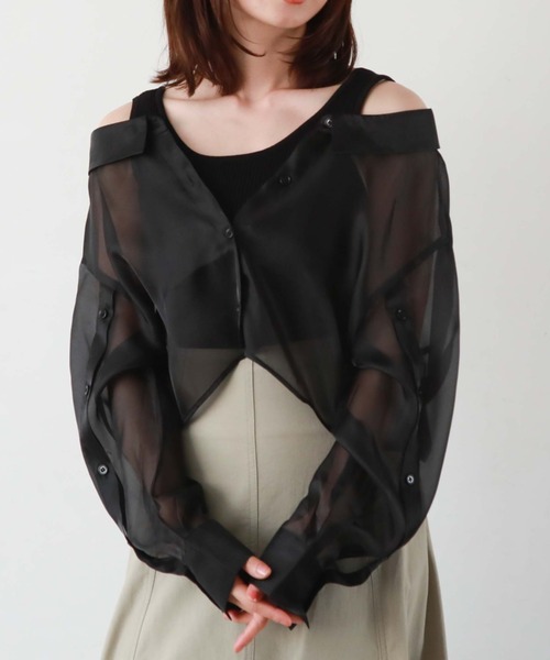 archives(アルシーヴ)の「シアーマルチシャツ×ニットタンクSET(シャツ/ブラウス・レディース・ブラック/ベージュ/オフホワイト/ピンク・MEDIUM)」の17枚目の写真