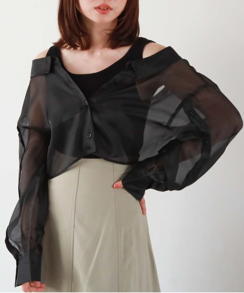 archives(アルシーヴ)の「シアーマルチシャツ×ニットタンクSET(シャツ/ブラウス・レディース・ブラック/ベージュ/オフホワイト/ピンク・MEDIUM)」の11枚目の写真